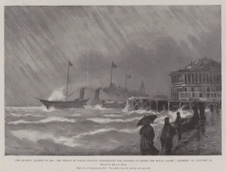 Die Krankheit der Königin im Jahr 1901, der Prinz von Wales verlässt Portsmouth nach Osborne an Bord der königlichen Yacht Alberta, am 19. Januar